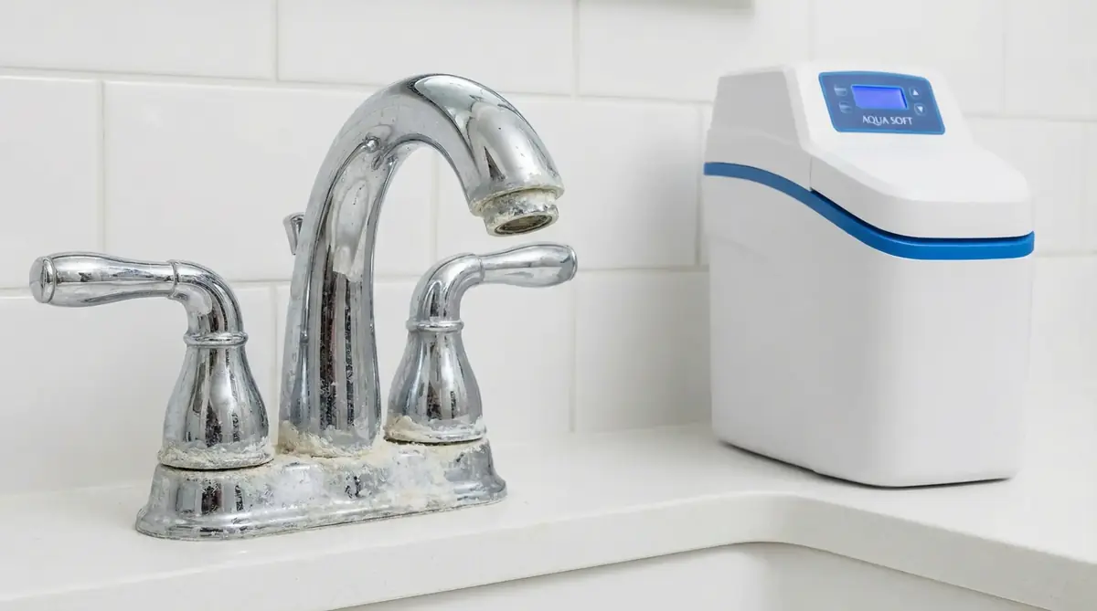 Hard water scale buildup on faucet showing signs of hard water in South Carolina home