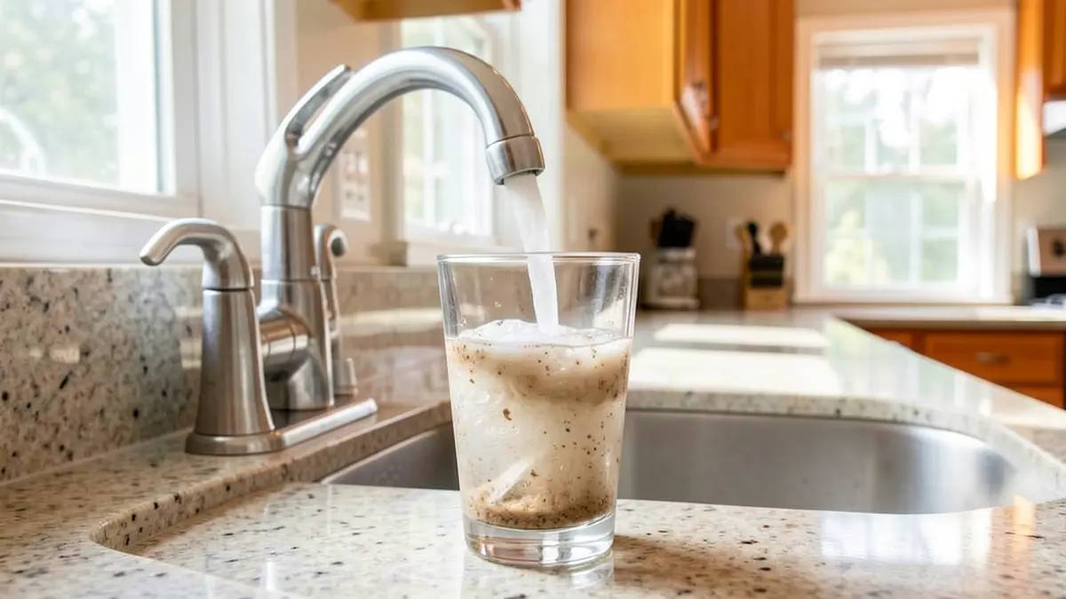 Cloudy sediment-filled well water from a kitchen faucet in a South Carolina home