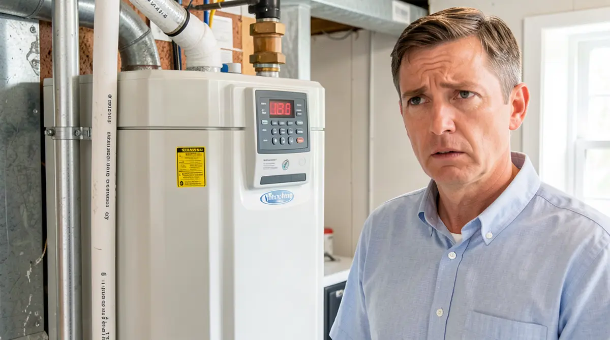Water softener system with salt bridge and error code display in a South Carolina home basement