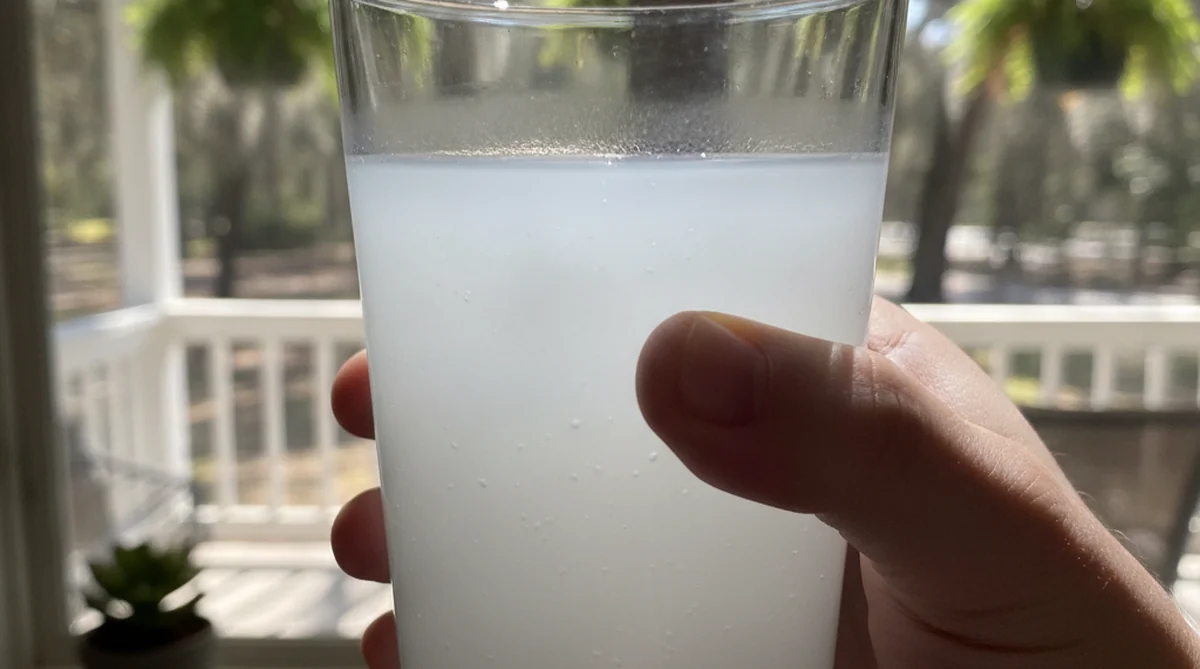 Cloudy well water in glass from Bamberg SC home