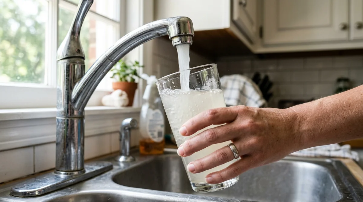 Cloudy well water in glass from Neeses SC home