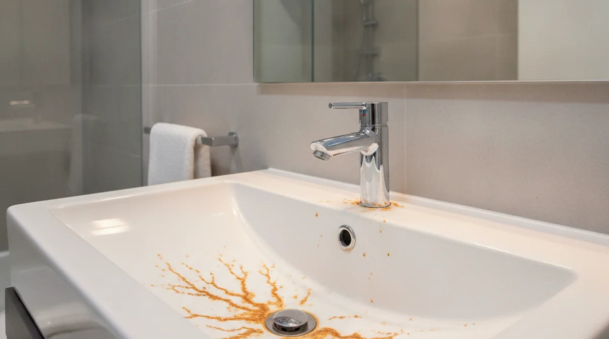 Iron staining from well water in Bamberg home sink
