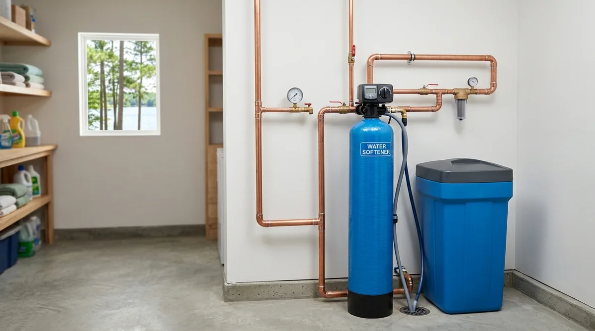 Whole home water softener installation in Santee SC utility room